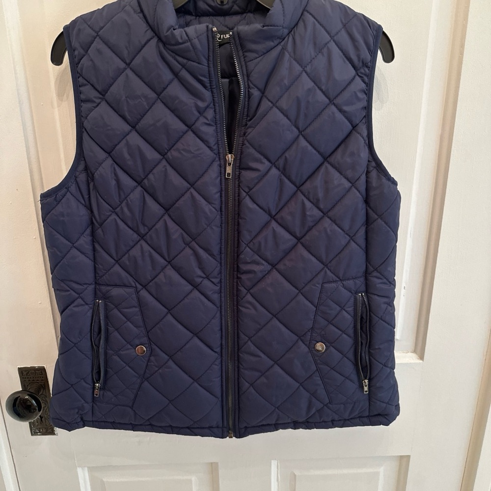 Fuinloth Women's Quilted Lightweight Stand Collar Vest Navy Blue Size L